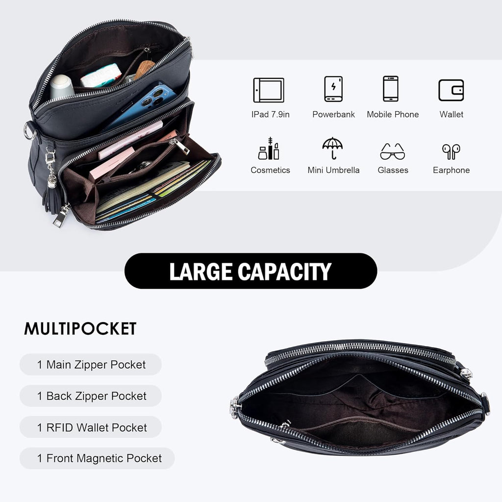 Roulens Crossbody Purse for Women Vegan Leather Medium Crossbody Wallet Bag for Travel Women Shoulder Handbags with Tassel