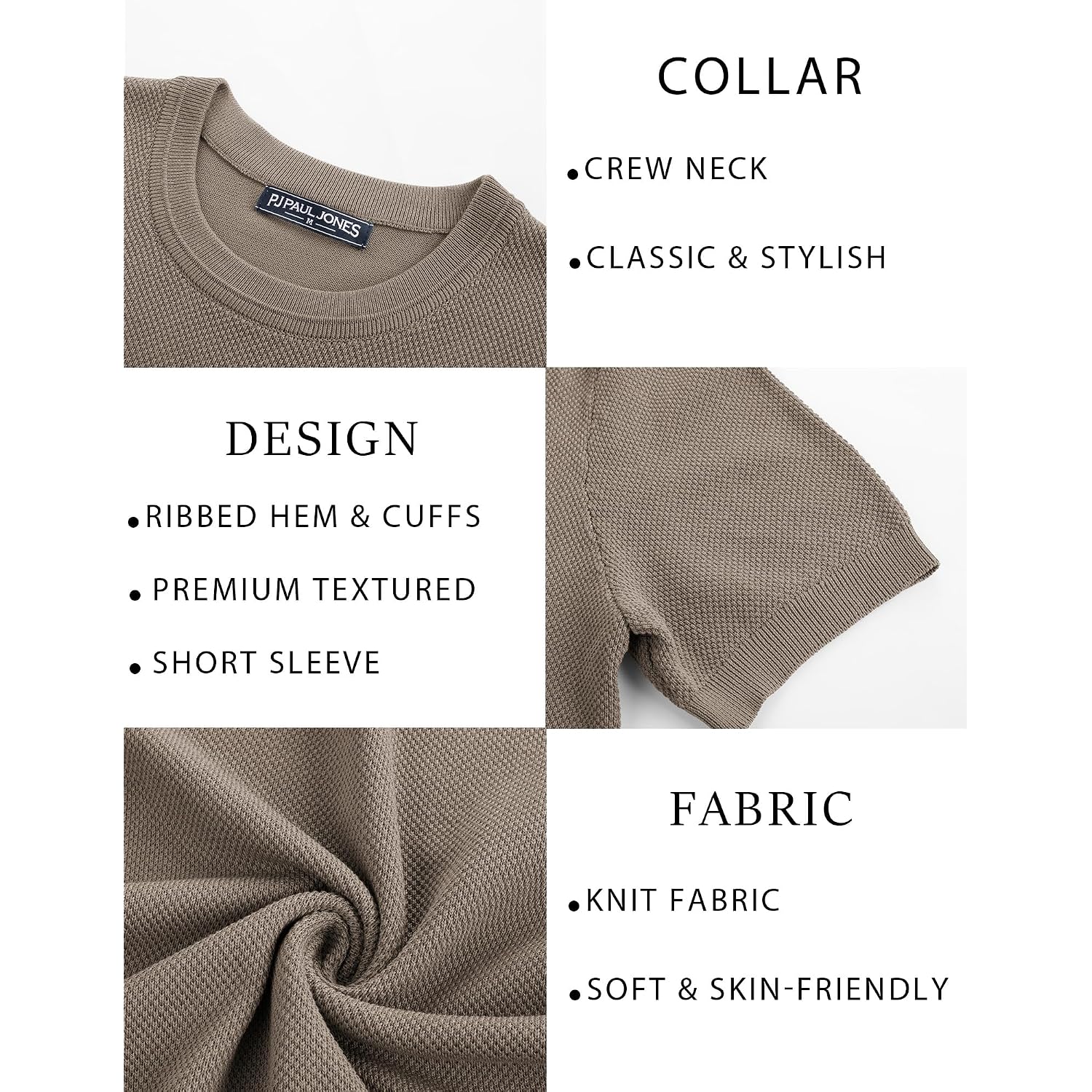 Pj Paul Jones Mens Casual T-Shirts Classic Short Sleeve Knit Tees Crewneck Solid Tee Shirts
