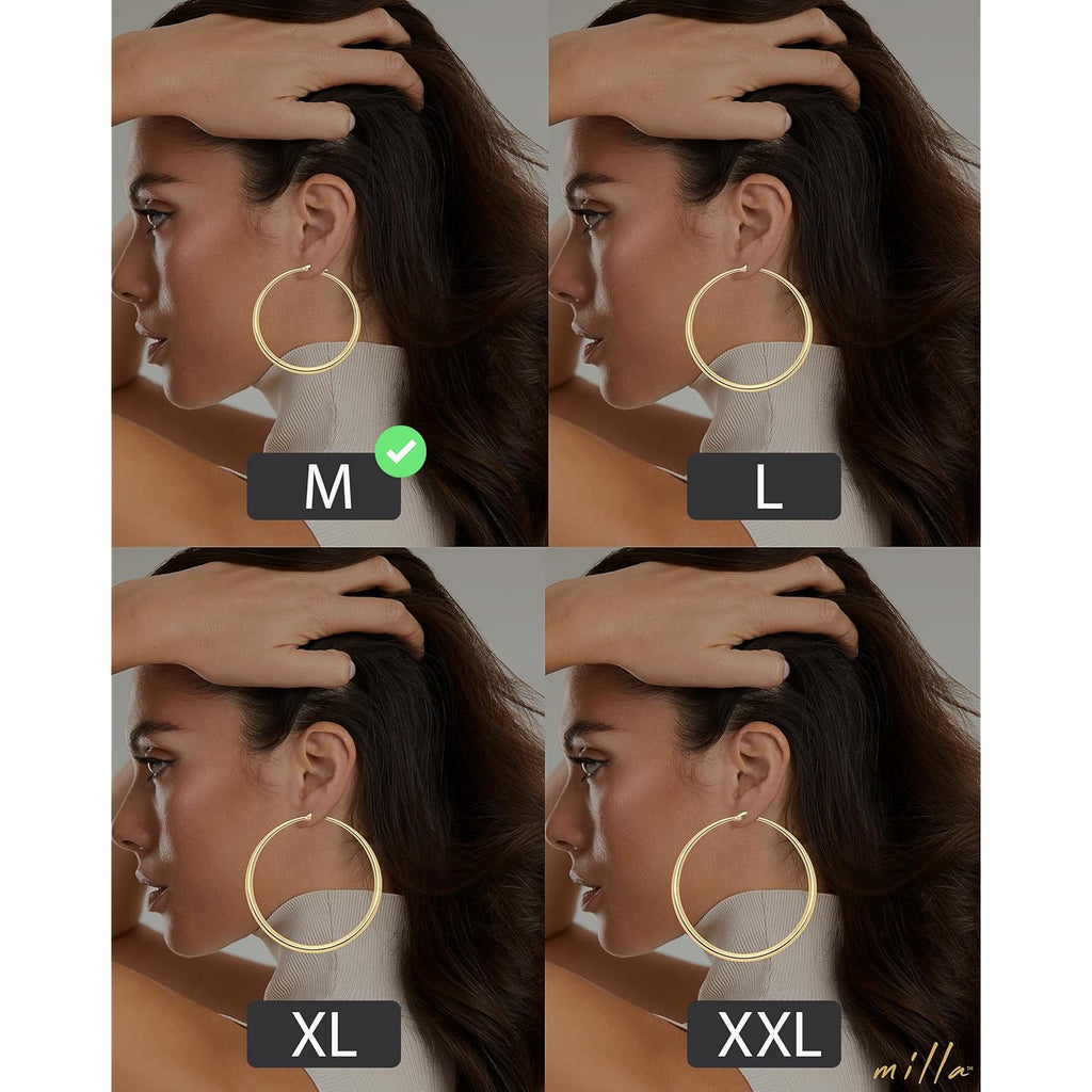 MILLA 14K Gold Hoop Earrings For Women, Silver Hoop Earrings & Rose Gold Earrings with Graduated Curvature