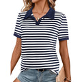 Striped Shirt Women V Neck T Shirts Short Sleeve Color Block Summer Tops