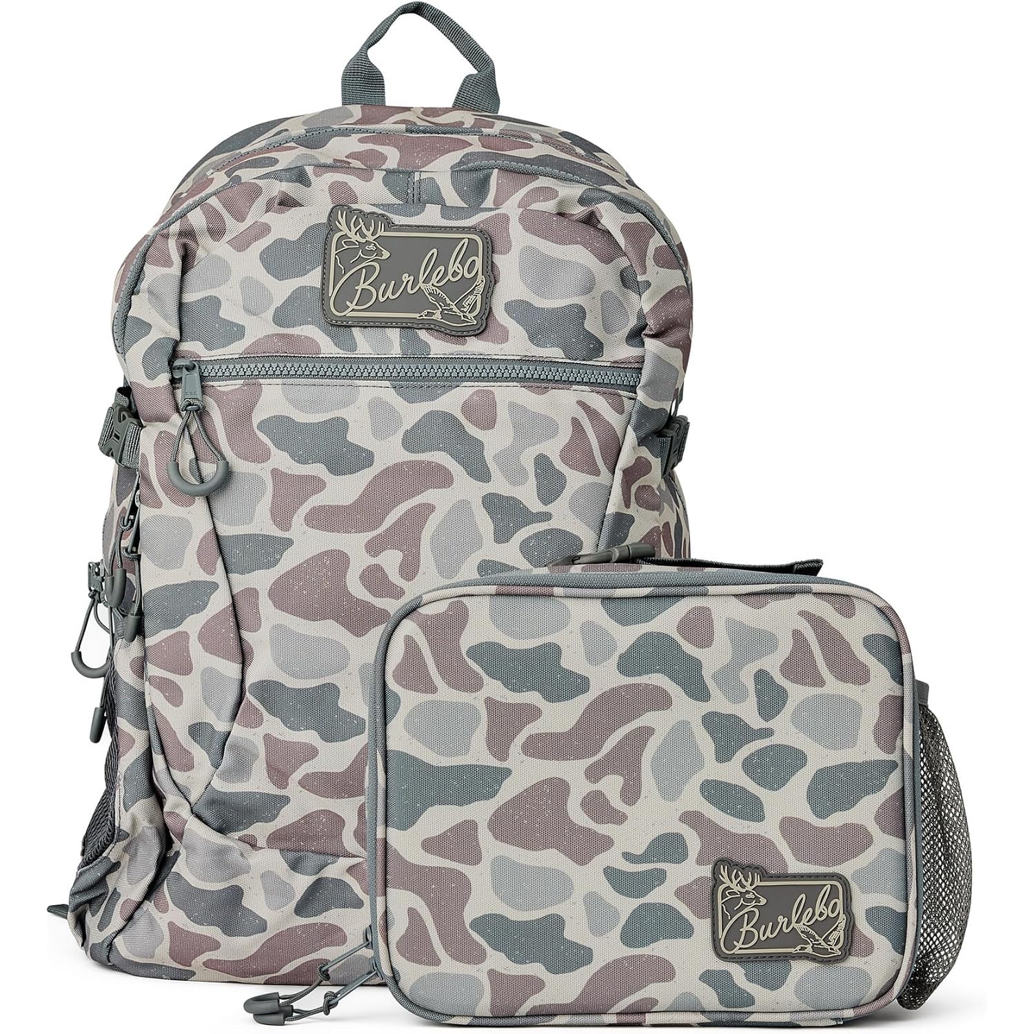 Burlebo Backpack And Lunchbox Bundle, 25L Deer Camo Bag, 15" Laptop Sleeve, Water-Resistant Lunchbox