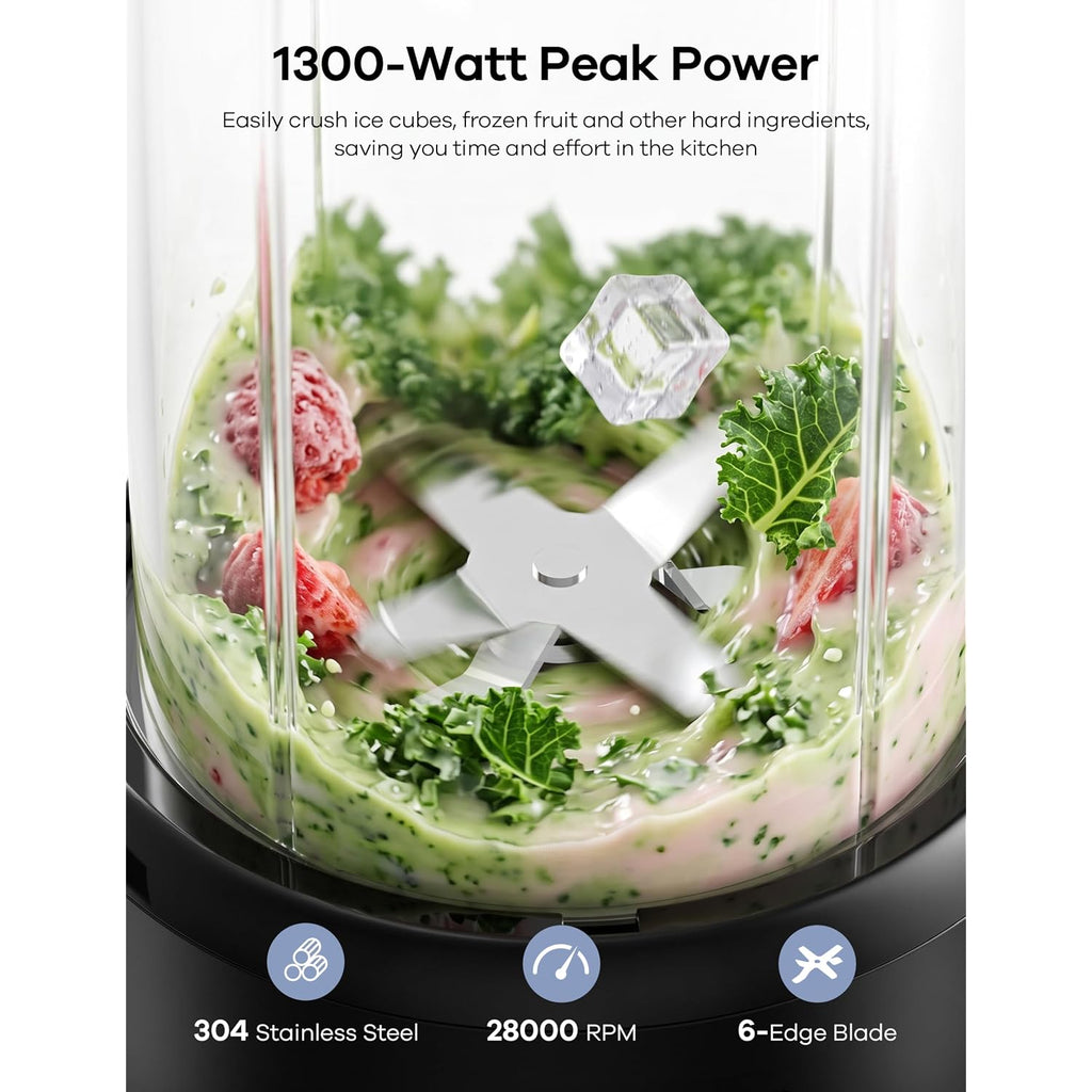 Ganiza Smoothie Blender Max 1300W, Personal Kitchen Blender & Grinder Combo | 23 Oz, (2) 37 Oz To-Go Cups, 6-Leaf Blade, Portable Maker For Smoothies, Shakes, Frozen Drinks, Sauces, Coffee Beans, Nuts