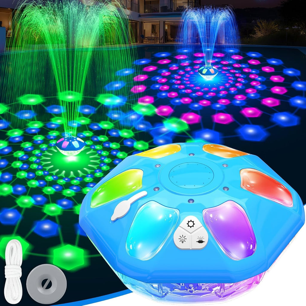 2026 Upgraded Pool Fountain,9000Mah Rechargeable Floating Pool Fountain With Light Show,Above Ground Pool Water Fountain Pump With Anchor,Large Swimming Pool Fountain For Inground Pool-1Pc,Blue