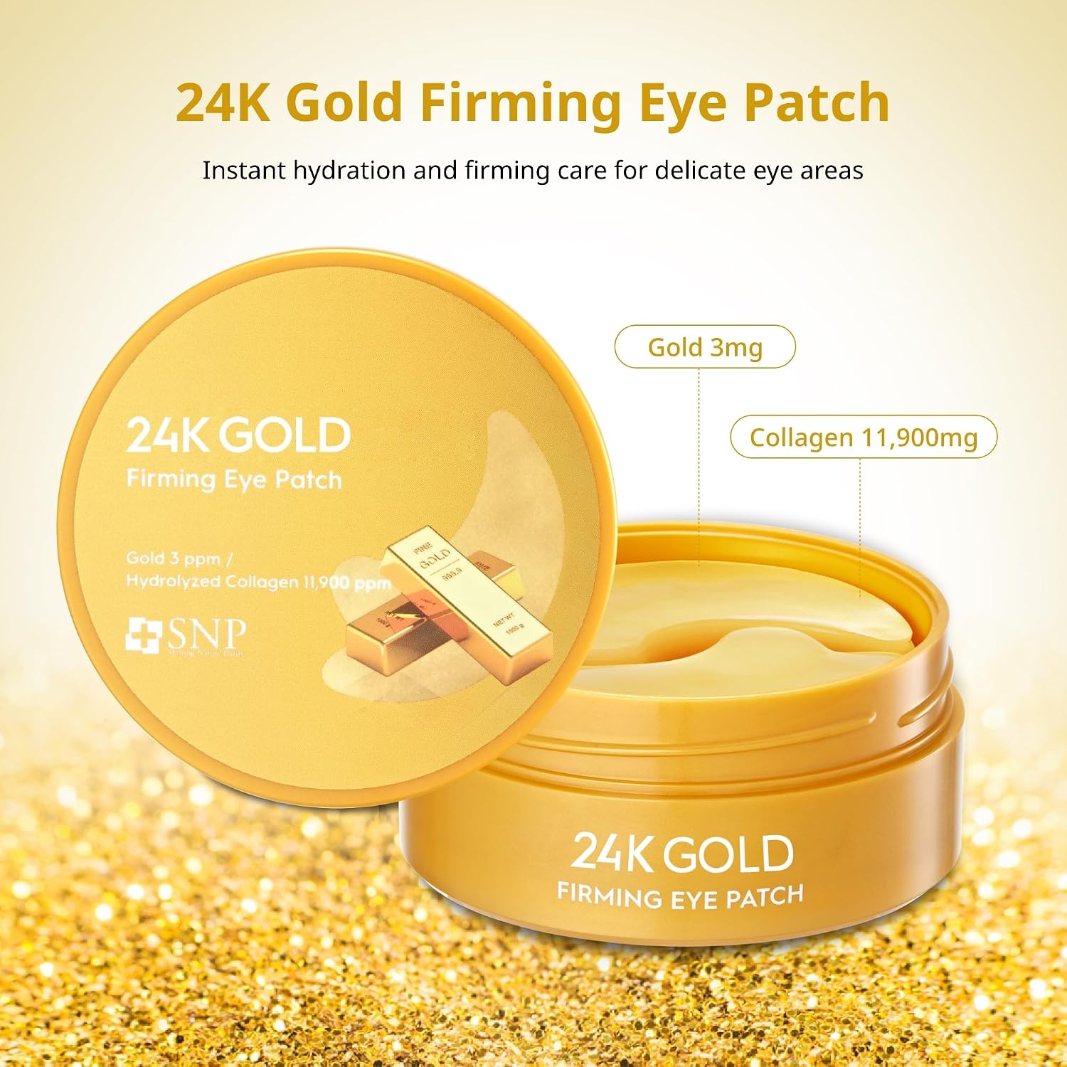 Snp 11,900Mg Collagen + 24K Gold Firming Eye Patch | Wrinkles Firming Under Eye Patch | Tightening & Hydrating For All Skin | Under Eye Patches For Dark Circles | Korean Skincare Eye Mask | 60 Patches