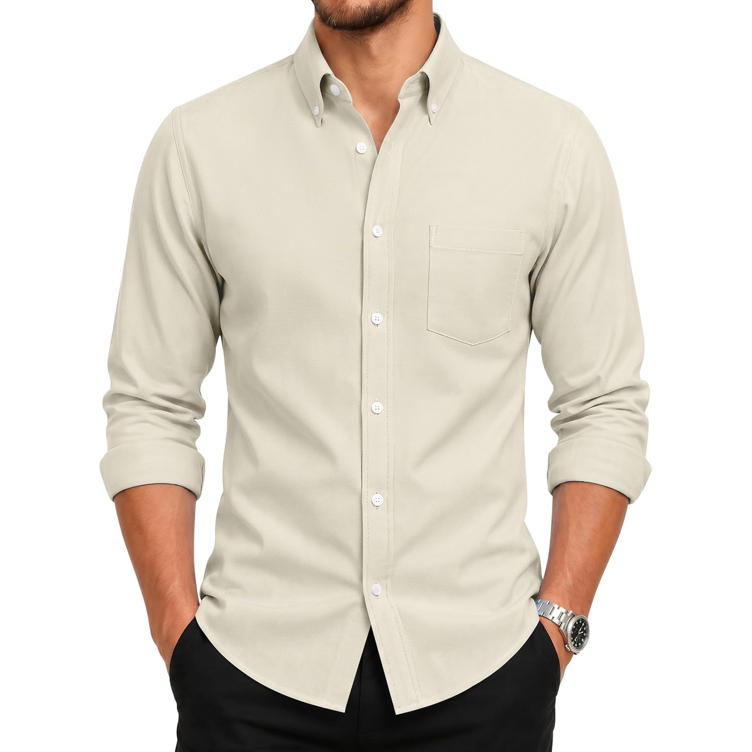 Men'S Oxford Dress Shirts Long Sleeve Wrinkle-Resistant Button Down Shirt Business Casual Regular Fit With Pocket