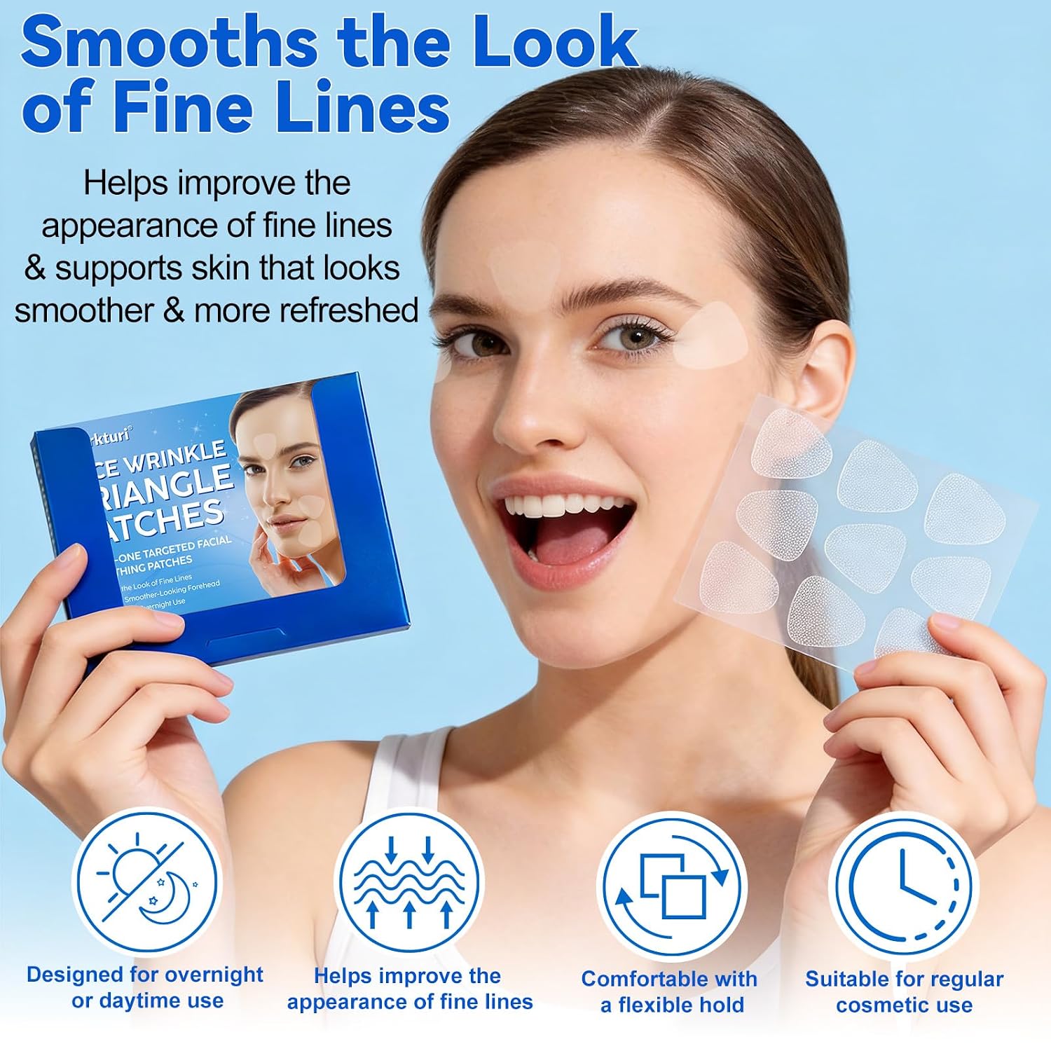 Face Wrinkle Triangle Patches, 288 Facial Patches For Forehead, Smile Line, Elevens, Crows Feet, Anti Wrinkle Patches For Forehead, Mouth, Under Eyes, Face Overnight Skin Care (1 Count (Pack Of 288))