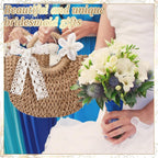 Straw Tote Bags With Flower Hair Clips Bridesmaid Boho Beach Bag Straw Purses Bulk Handmade Rattan Woven Handbags