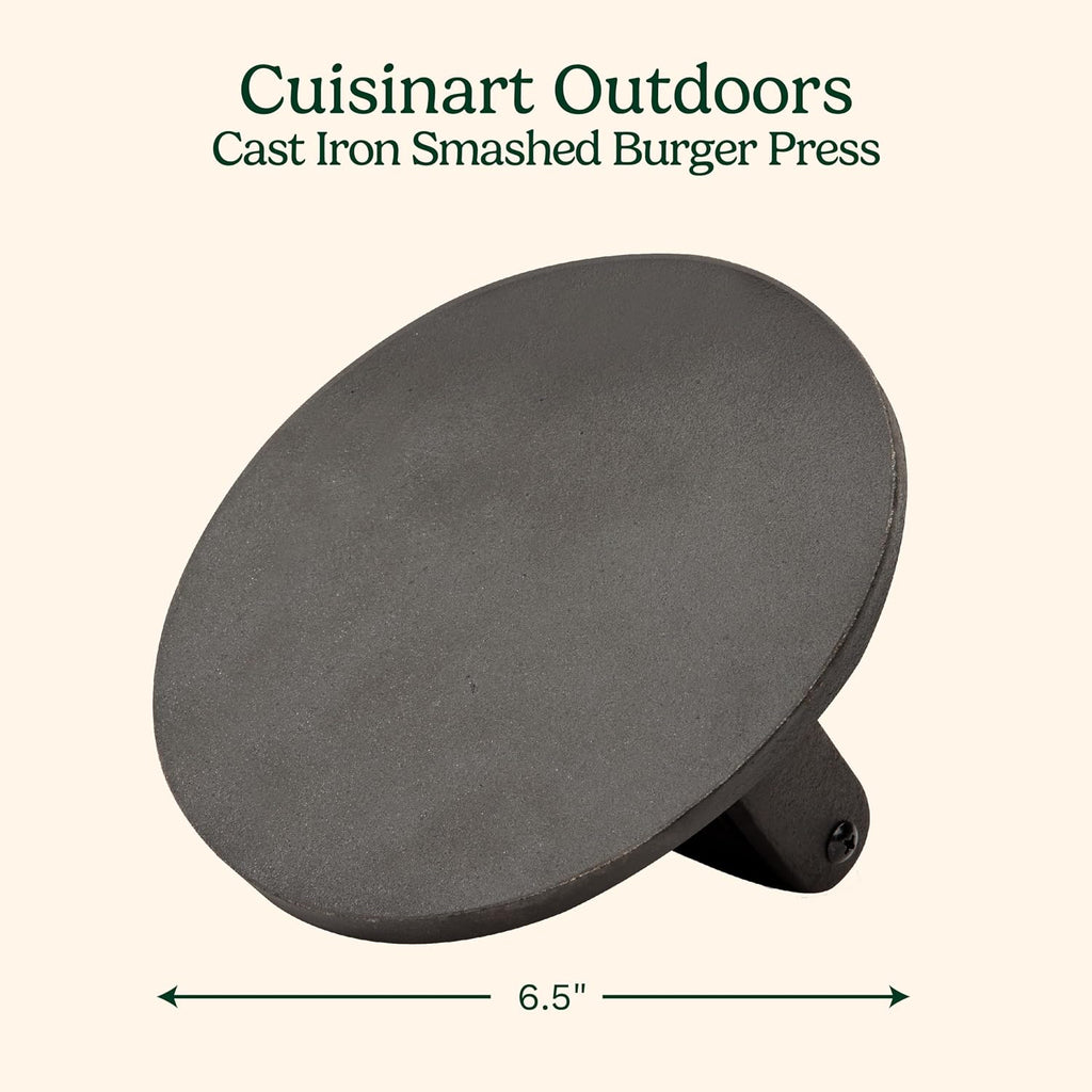 Cuisinart 6.5" Cast Iron Smashed Burger Press, Round Flat Edge Grill Press For Crispy Smash Burgers, Burger Tool For Grill And Griddle Accessories, For Bbqs And Tailgates