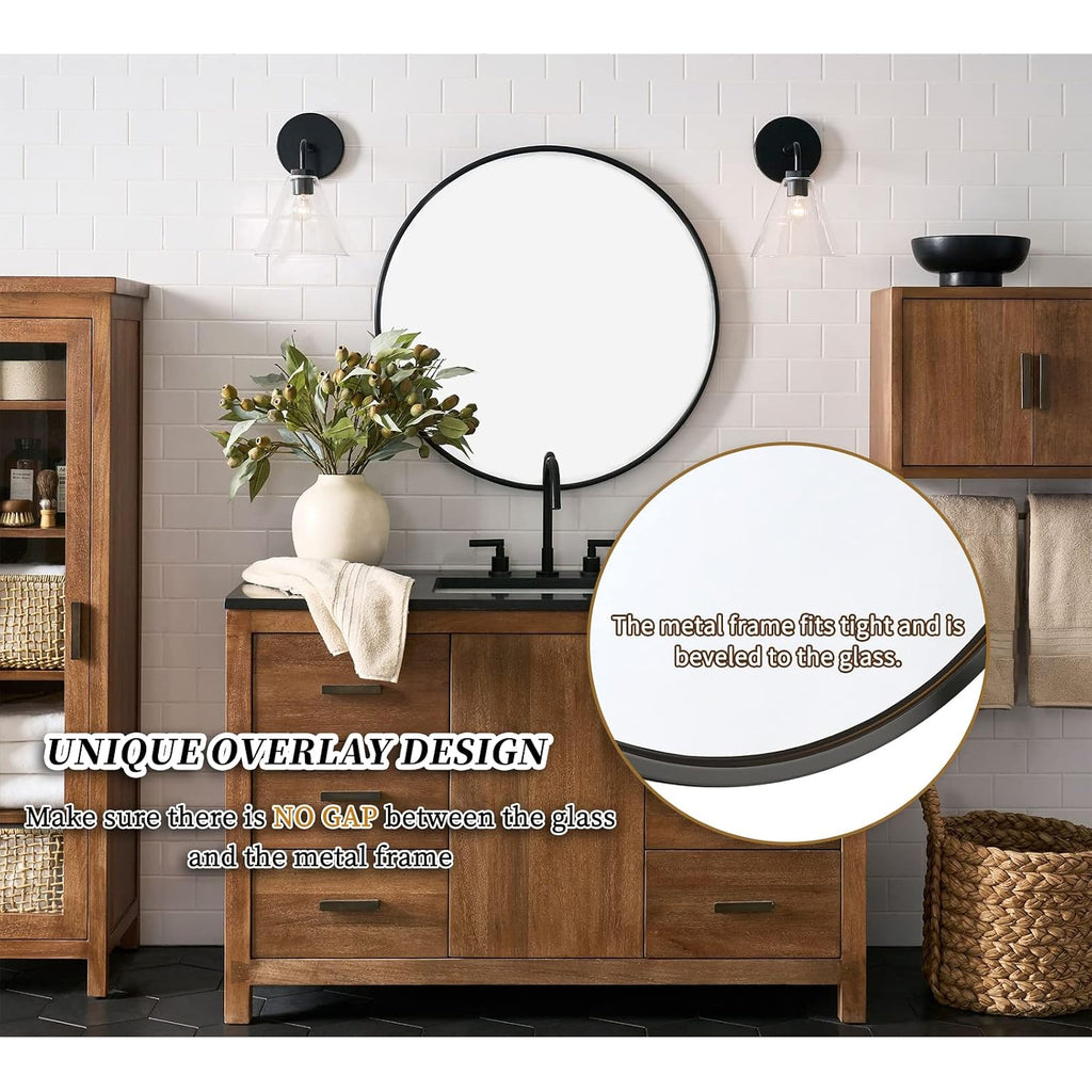 Black Round Mirror 32 Inch Circle Mirror For Bathroom Vanity, Entryway, Living Room, Round Bathroom Mirror For Wall