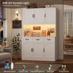 Hostack Kitchen Pantry Storage Cabinet, Tall Kitchen Hutch Cabinet, White | 47"W Food Pantry Cabinet With Smart Led / Charging Station / Countertop / 3 Large Drawers, 72"H Storage Hutch For Dining Room