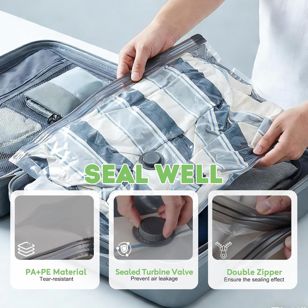 15 Pack Vacuum Seal Bags For Clothing Travel With -60000Pa Usb Pump, Save 80% Of Space For Clothes (15 Combo Size)