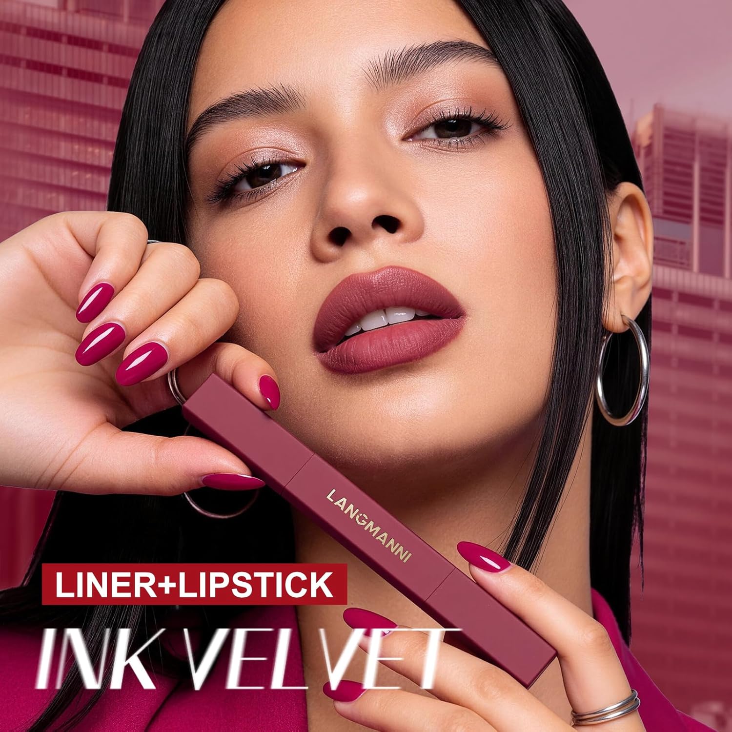 LANGMANNI 2-in-1 Lipstick & Lip Liner Set,6 Colors Gift Set|Angled Lipstick+Matching Lipliner Pencil|Velvet Matte Finish,Long-Lasting & Smudge-Resistant|All-in-One Lip Makeup Kit for Women(#A)