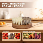 2 Pack Wooden Vegetable Brush For Food - Dual Bristle Potato Brush Scrubber With Hanging Rope | Natural Compostable Kitchen Vegetable Scrubber For Potatoes, Carrots, Fruits