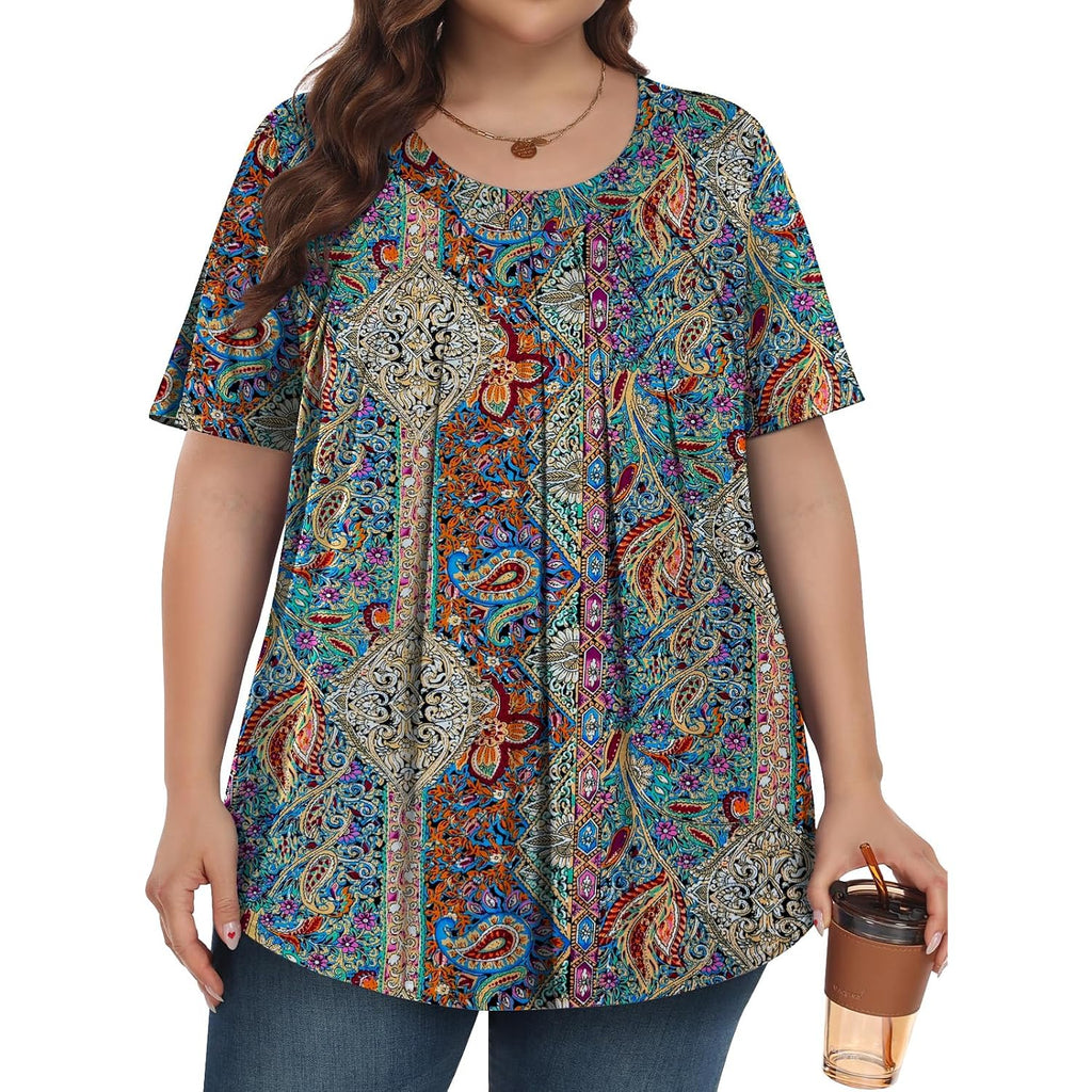 Plus Size Tops for Women Short Sleeve Shirts Crew Neck Casual Loose Fit Tunic Blouses