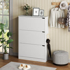 BORNOON Shoe Cabinet with 3 Flip Drawers, Hidden Wood Shoe Cabinet,Freestanding Shoe Storage Cabinet for Entryway Hallway.White. 47.2" H*31.5" W*9.45" D.