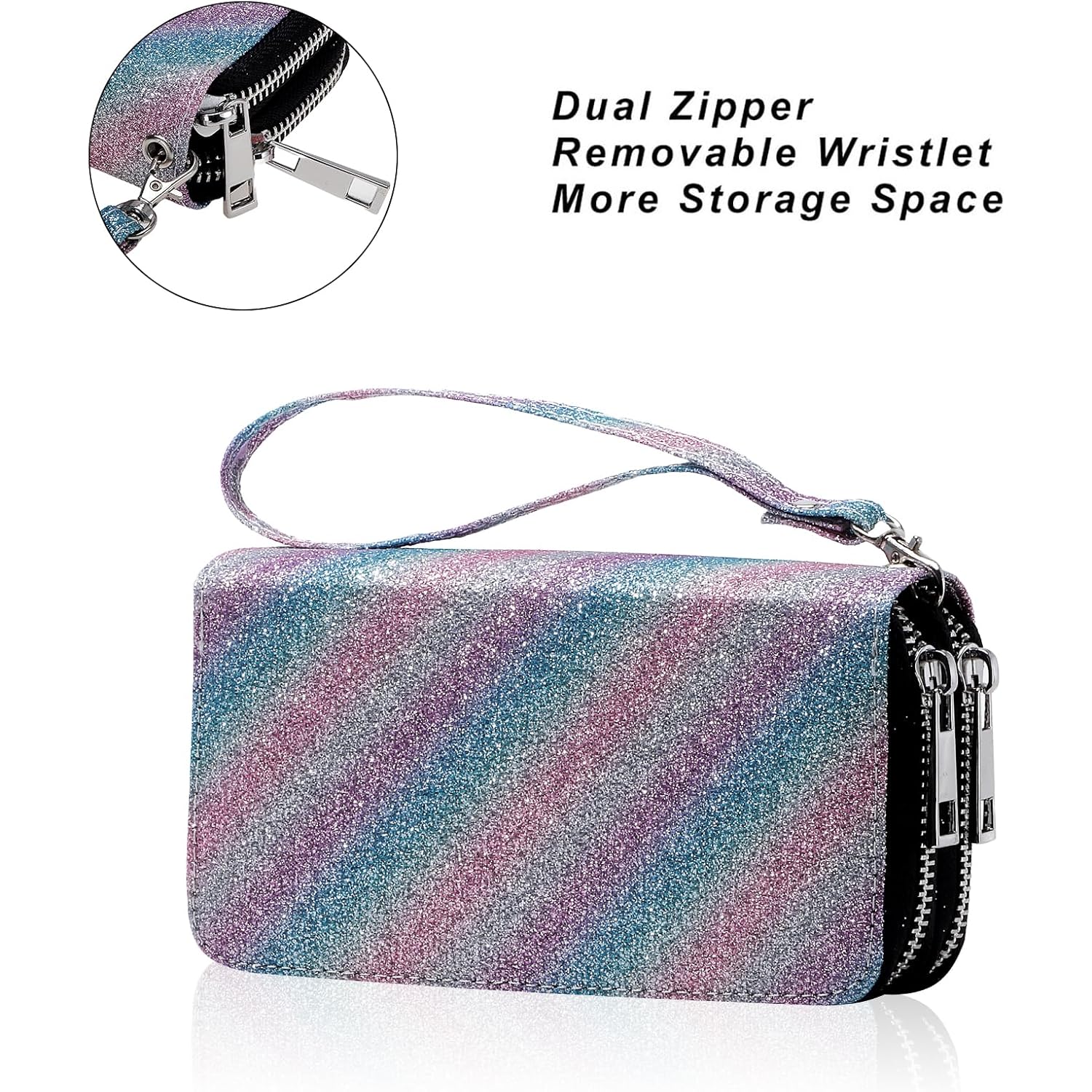 Double Zipper Wallet for Woman Clutch Purse with Cell Phone Holder for Smartphone/Card/Coin/Cash
