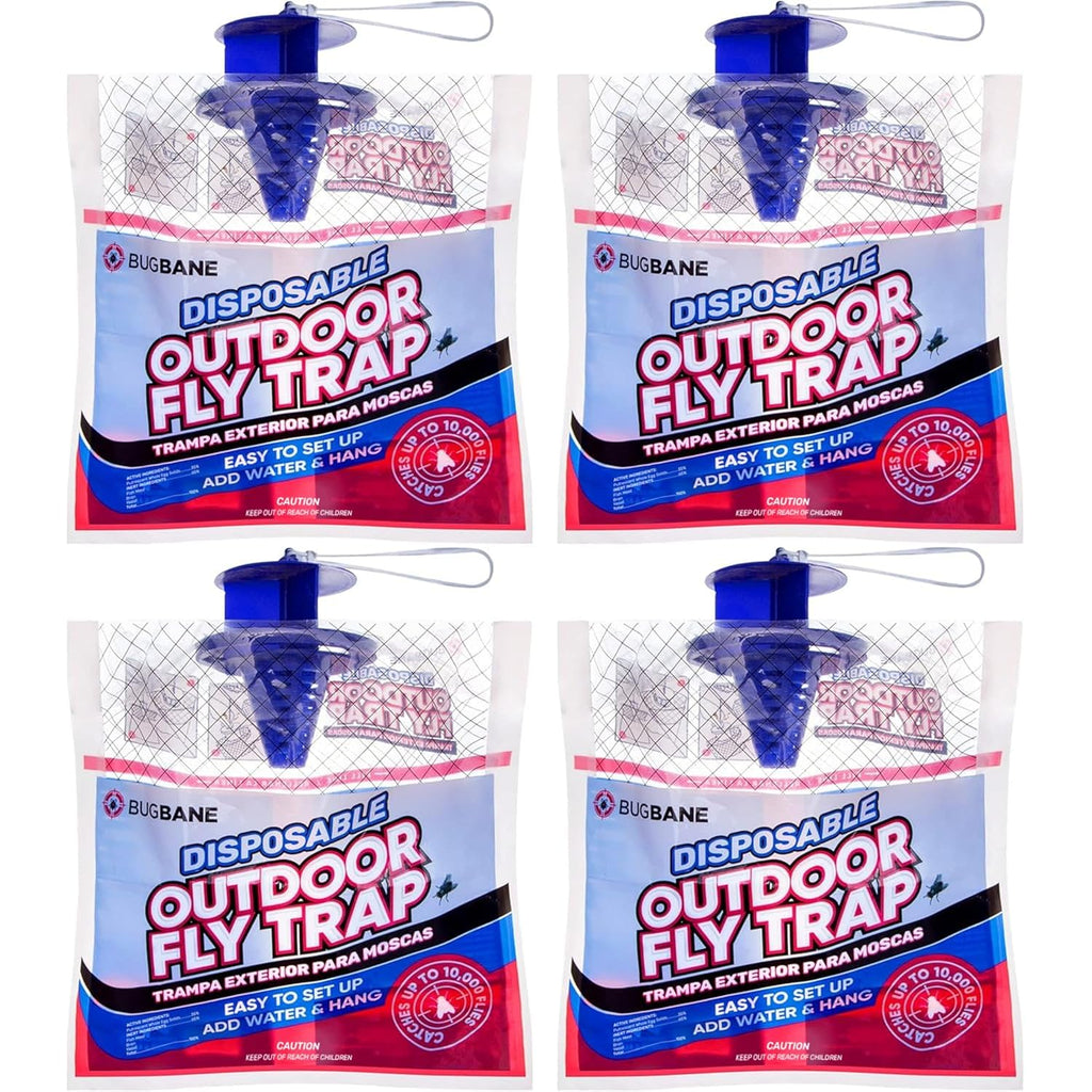 Fly Traps Outdoor Fly Trap For Patio. 4 Non-Toxic Pre-Baited Flies Bags Outdoor Disposable. Hanging Bug Catchers For All Filth Flies Killer For Outside Bug Control In Yard Horse Ranch Trash Can.