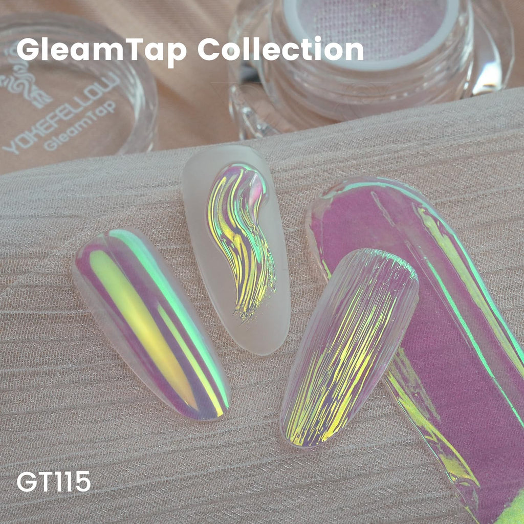 Yokefellow GleamTap Cushion Aurora Chrome Nail Powder -Mermaid Aurora Effect,Nail Art Glitter Decoration for Home DIY Salon Manicure (GT115 Ethereal/Pink Lilac with Gold Sheen)