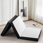 Folding Memory Foam Pads, 4" Tri-Fold Full Topper With Washable Cover, Non-Slip Portable Guest Floor Bed For Travel Camping
