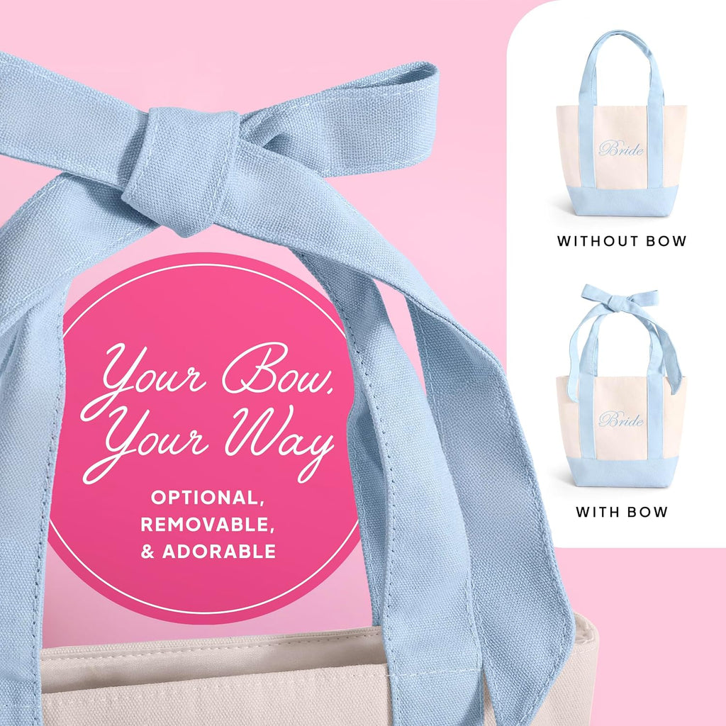 Bride Tote Bag With Bow | Embroidered Canvas Mini Tote | Bachelorette Gift For Bride To Be, Bridal Shower, Engagement Gift