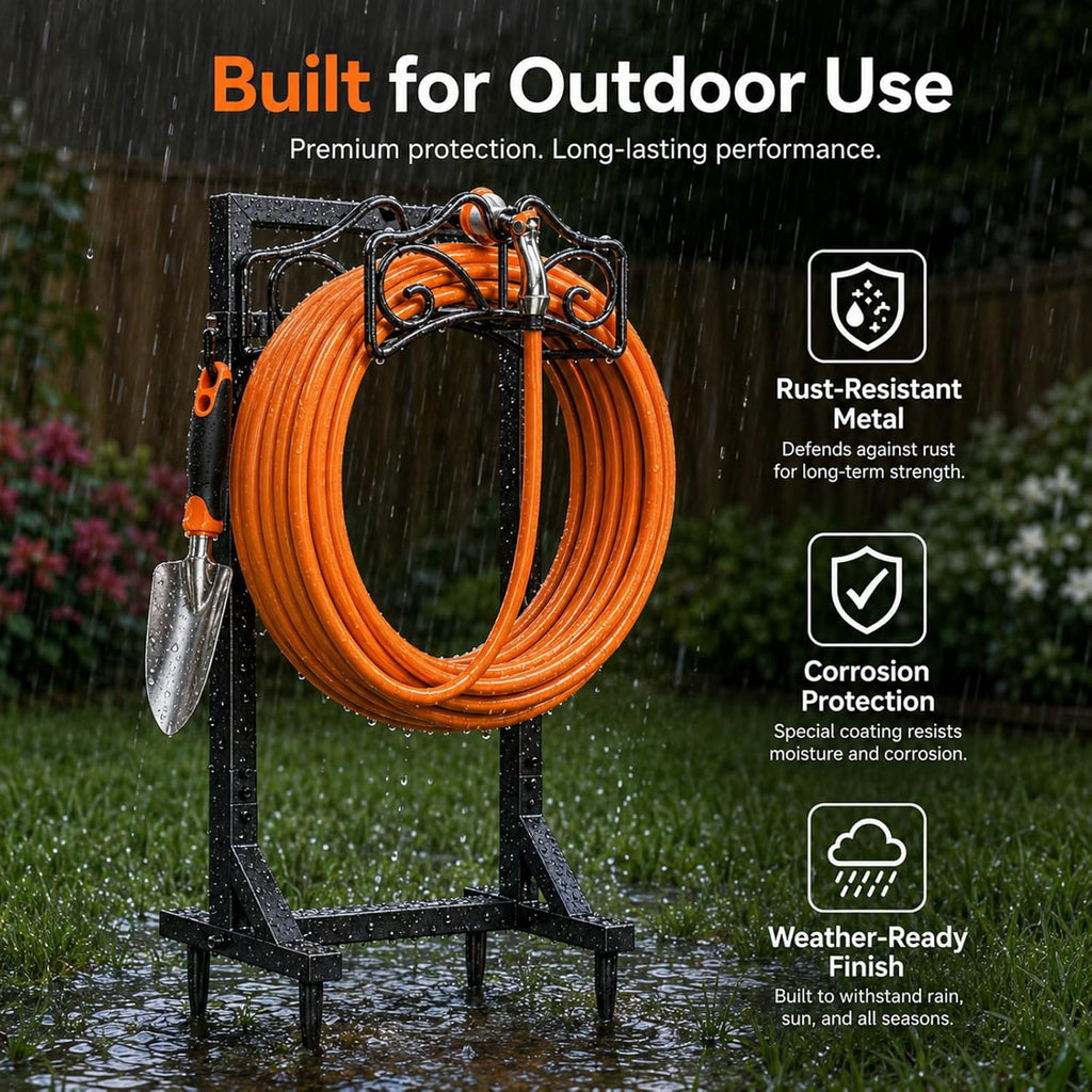Garden Hose Holder, Heavy Duty, Freestanding For Outside, Metal | Detachable Water Hose Holder Stand, Garden Hose Reel Rack And Hose Storage Organizer For Outside Yard