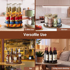 Nuovoware 9 Bottles Rotating Coffee Syrup Rack, Brown+Black | Carbon Steel Frame, Wooden Base Bottle Holder, For Coffee Flavored Syrups Table Top Thermos Liquor