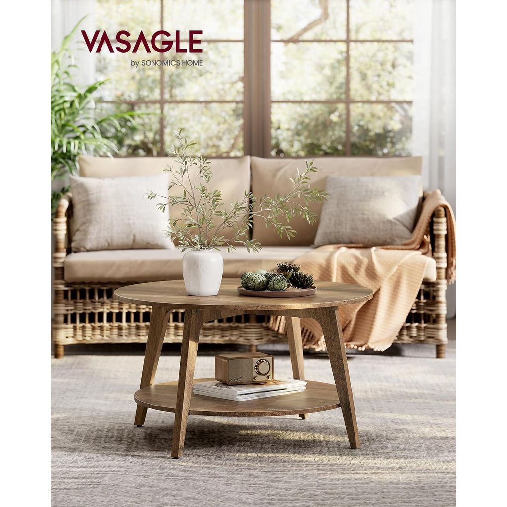 Vasagle Maezo Collection - Round Coffee Table, 2-Tier Center Table With Storage, Tapered Legs, Curved Transitions, 31.5 Dia. X 17.7 H Inches, Easy Assembly, For Living Room, Honey Brown Ulct243K41