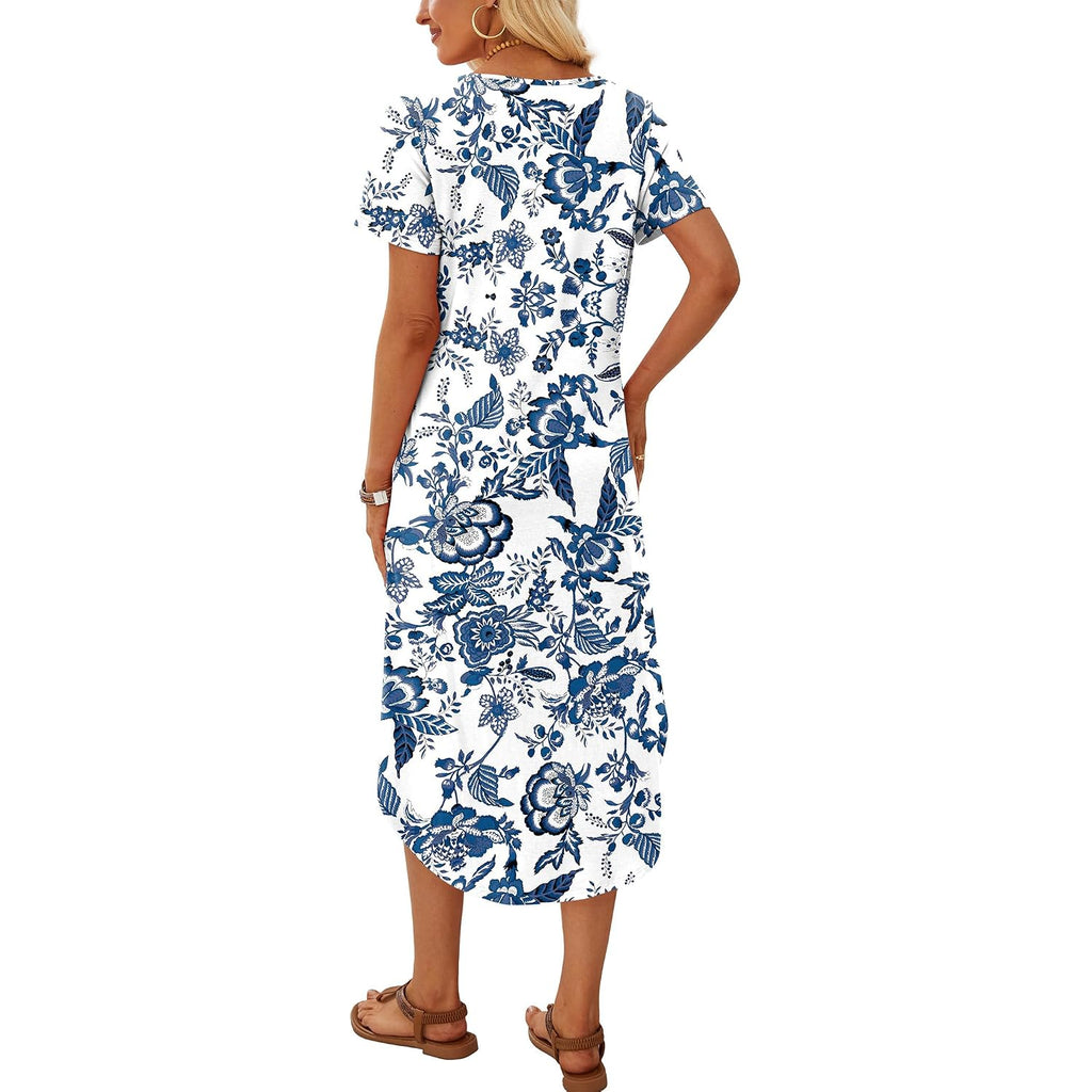 Ofeefan Summer Dresses For Women 2026 Casual Midi Dresses Beach Vacation Outfits Tshirt Dress With Pockets Resort Wear