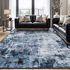 Rugflix 8x10 Area Rugs for Living Room, Washable Large Rug Stain-Resistant Low Pile, Modern Dark Carpet for Dining Room Home Office Kid Room Nursery Bedroom, Navy Blue/Black