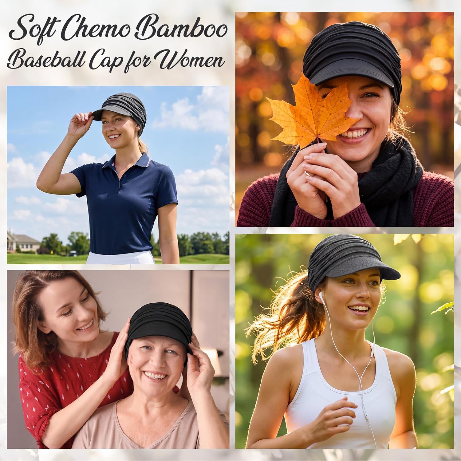 6 Pcs Chemo Cancer Hat for Women Breathable Bamboo Newsboy Baseball Cap Soft Headwear for Cancer Patient Hair Loss Black,dark Grey
