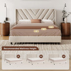 Yaheetech Queen Bed Frame With Chevron Channel-Tufted Headboard, Beige