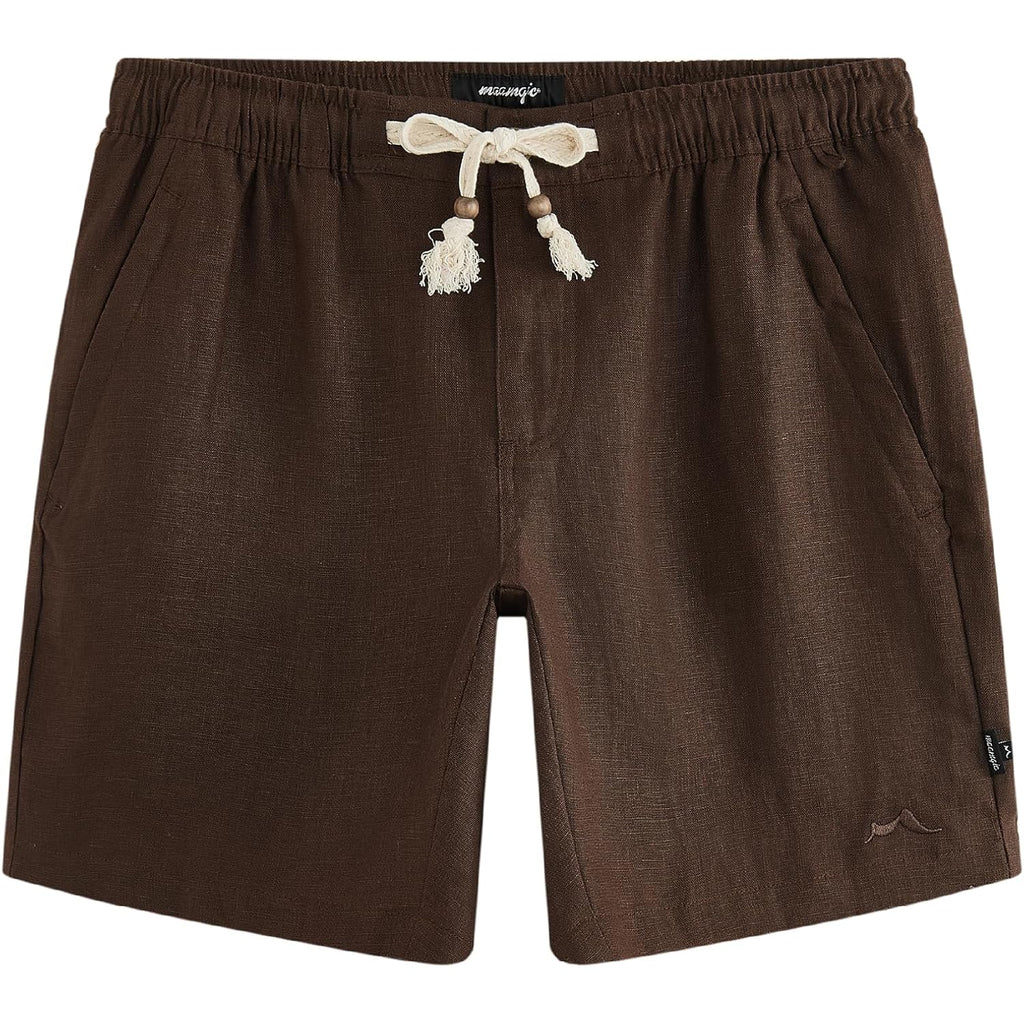 Maamgic Mens 100% Linen Shorts Casual Drawstring Elastic Waist, Breathable Summer Shorts For Men Beach Vacation With Pockets