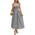 Relipop Women'S Summer Midi Dresses 2026 Casual Plaid Sleeveless Spaghetti Strap Smocked Tiered Beach Sundress & Pockets