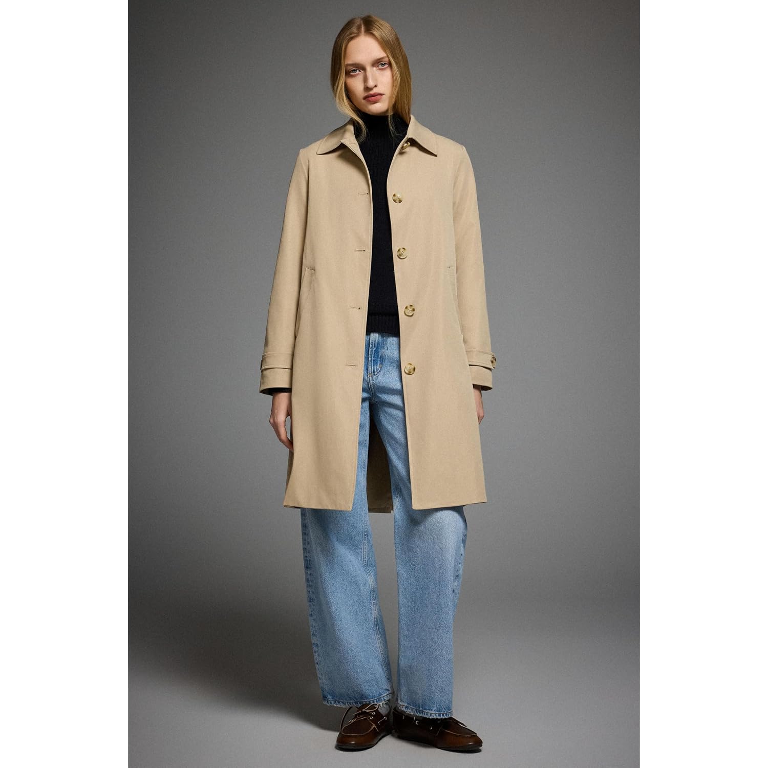 Orolay Women'S Single Breasted Trench Coat Mid Long Classic Lapel Windproof Slim Outerwear Coats