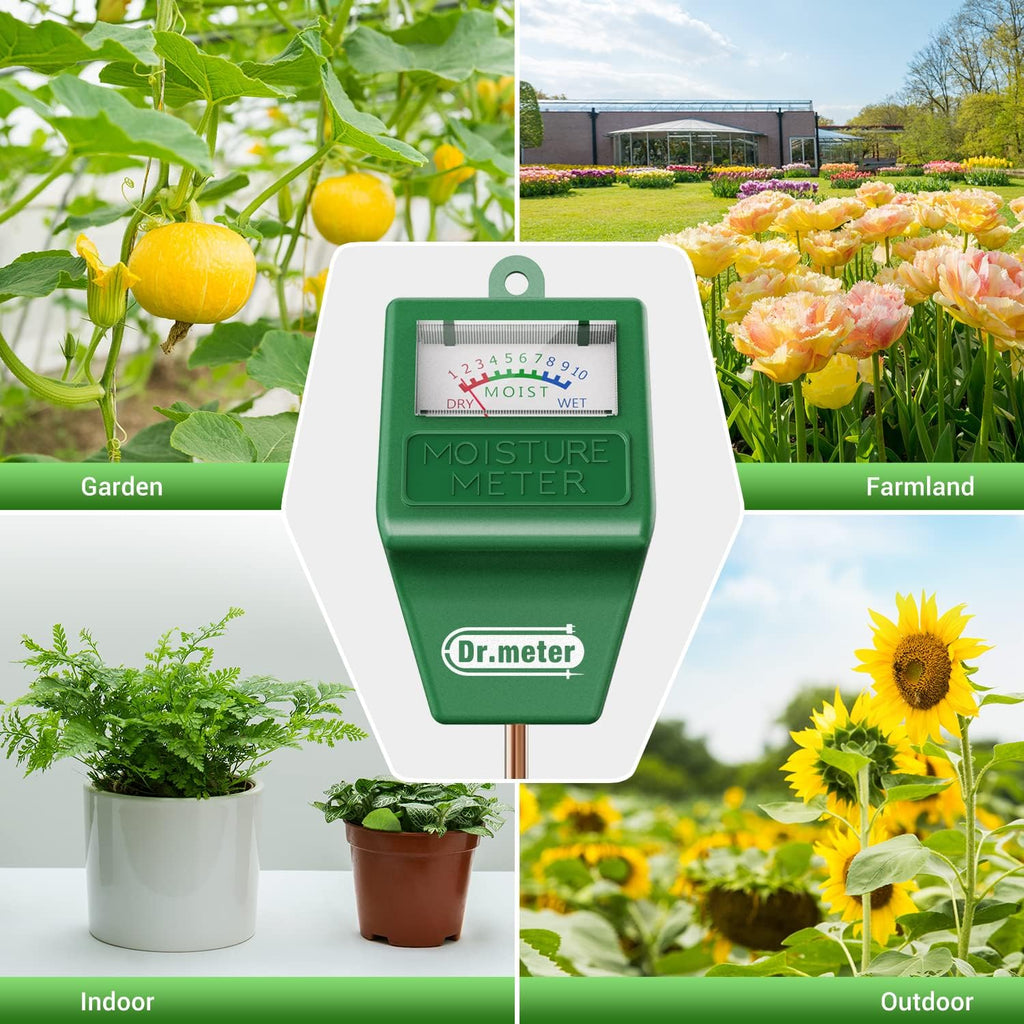 Dr.Meter Soil Moisture Meter, Plant Water Meter For Garden Lawn Farm Indoor & Outdoor Use, Soil Tester Hygrometer Sensor For House Plants, Gardening Gifts, No Battery Needed