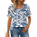WIHOLL Womens Short Sleeve Square Neck Summer Tops Dressy Casual Blouses Trendy Clothes 2026 B - Blue Floral Print