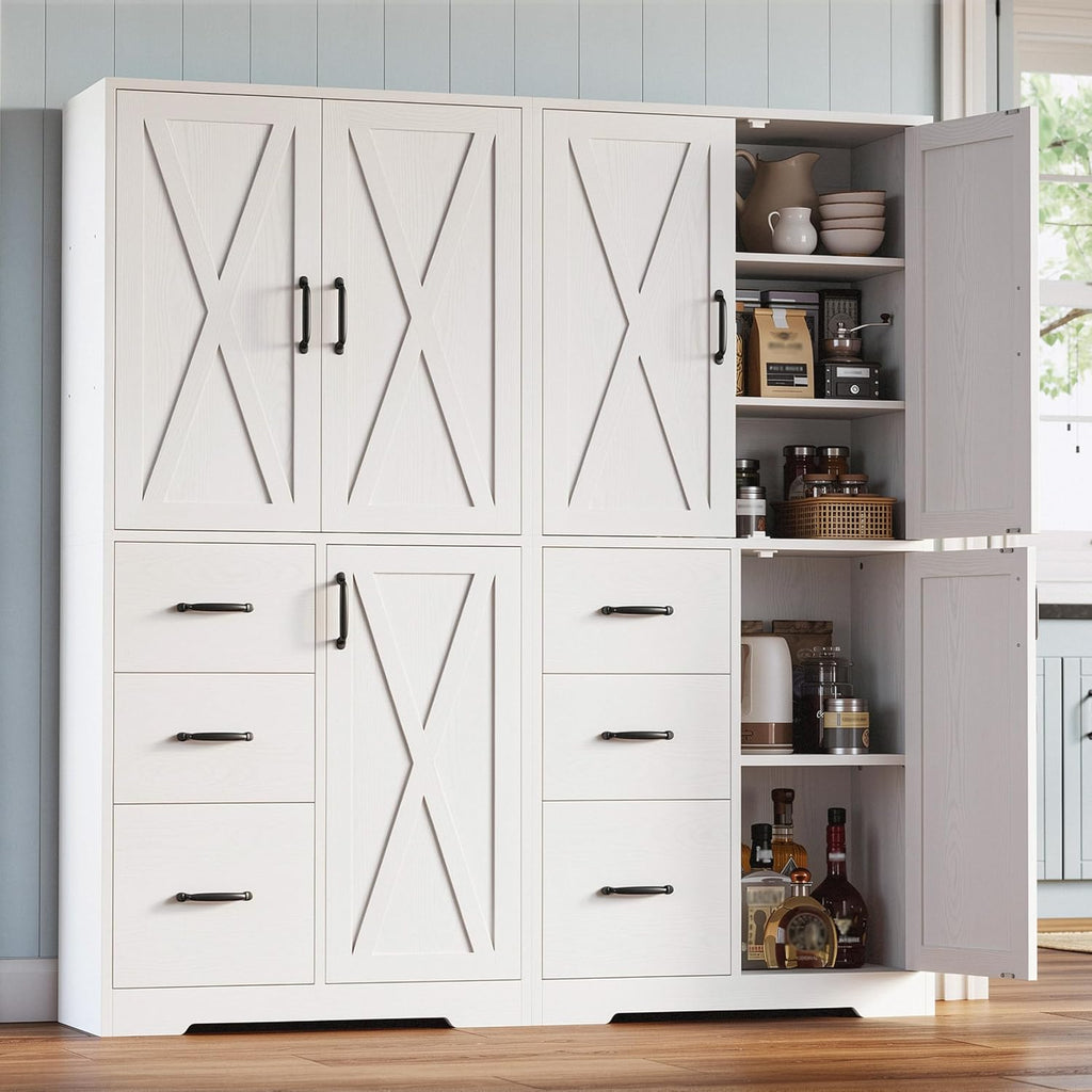 Ironck Pantry Cabinet, 67.5 Inch Tall Storage Cabinet With 3 Doors & Drawers, Farmhouse Kitchen Cabinet With Adjustable Shelves, 5 Tier Freestanding Cupboard For Kitchen, White