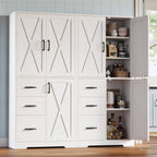 Ironck Pantry Cabinet, 67.5 Inch Tall Storage Cabinet With 3 Doors & Drawers, Farmhouse Kitchen Cabinet With Adjustable Shelves, 5 Tier Freestanding Cupboard For Kitchen, White