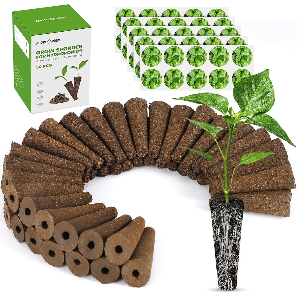 50Pcs Hydroponic Pods Kit: Compatible With Aerogarden Herb Kits With 50 Grow Sponges; 50 Pods Lable, Highly Breathable - Indoor Garden Kit Supplies For Most Brands