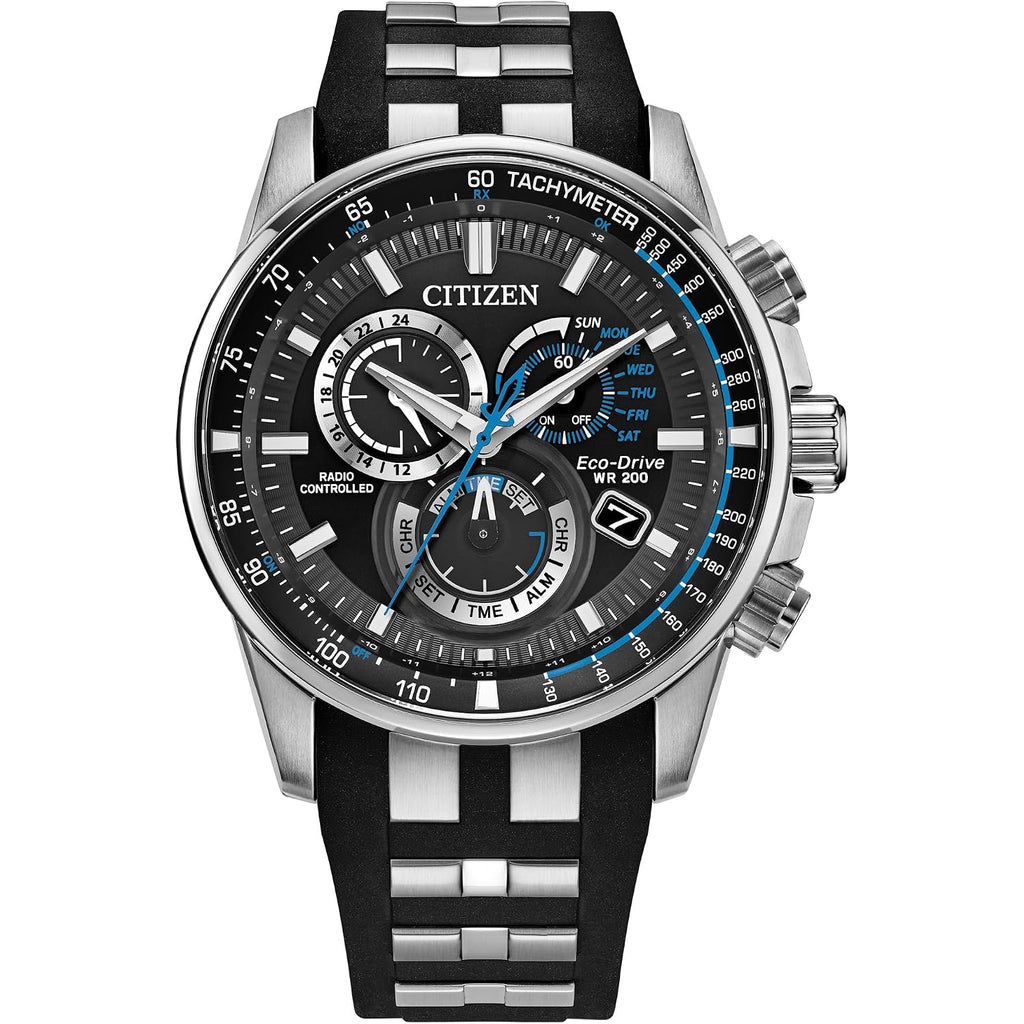 Citizen Men'S Eco-Drive Sport Luxury Pcat Watch, Stainless Steel & Polyurethane Strap, Chronograph, Atomic Timekeeping