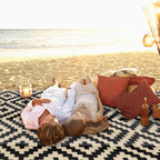 Waterproof Outdoor Rug 5X8 Ft, Plastic Reversible Rug, Modern Area Rug, Large Floor Mat For Outdoors, Rv, Patio, Backyard, Deck, Picnic, Beach, Camping, Black & Beige