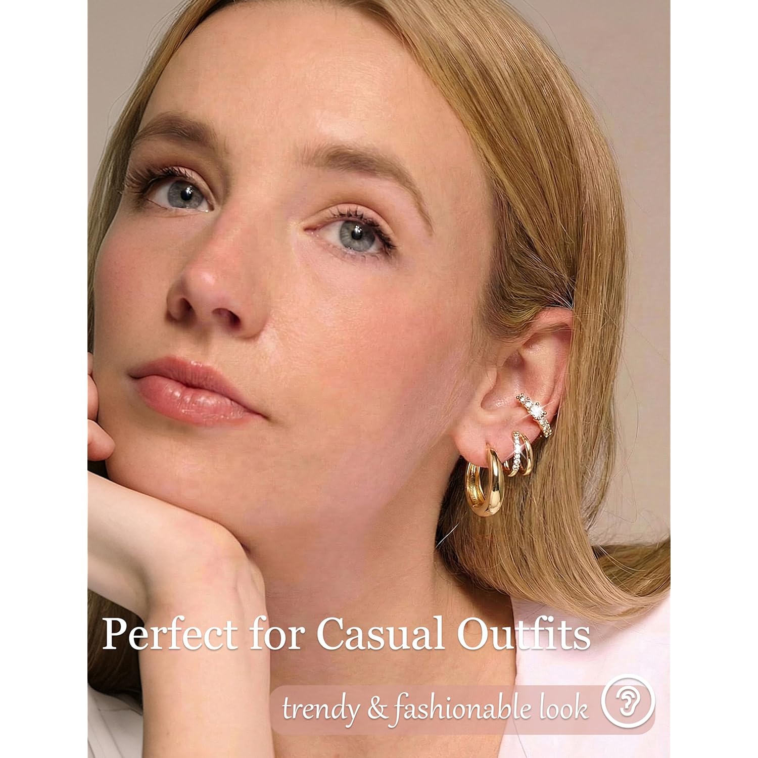 8 Pairs Gold Huggie Hoop Earrings Set for Women, 14K Gold Plated CZ Cartilage Earring for Multiple Piercing, Lightweight Hypoallergenic Small Hoop Stackable Jewelry Gift