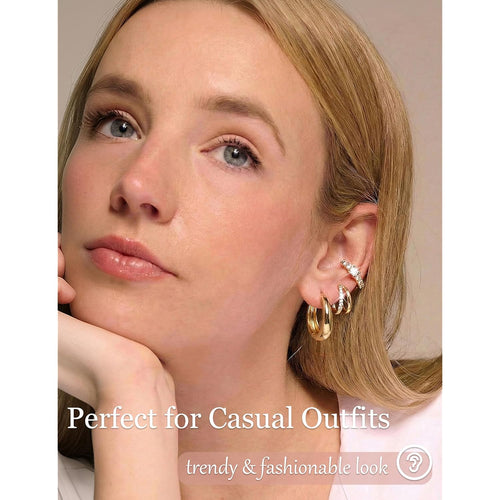 8 Pairs Gold Huggie Hoop Earrings Set for Women, 14K Gold Plated CZ Cartilage Earring for Multiple Piercing, Lightweight Hypoallergenic Small Hoop Stackable Jewelry Gift