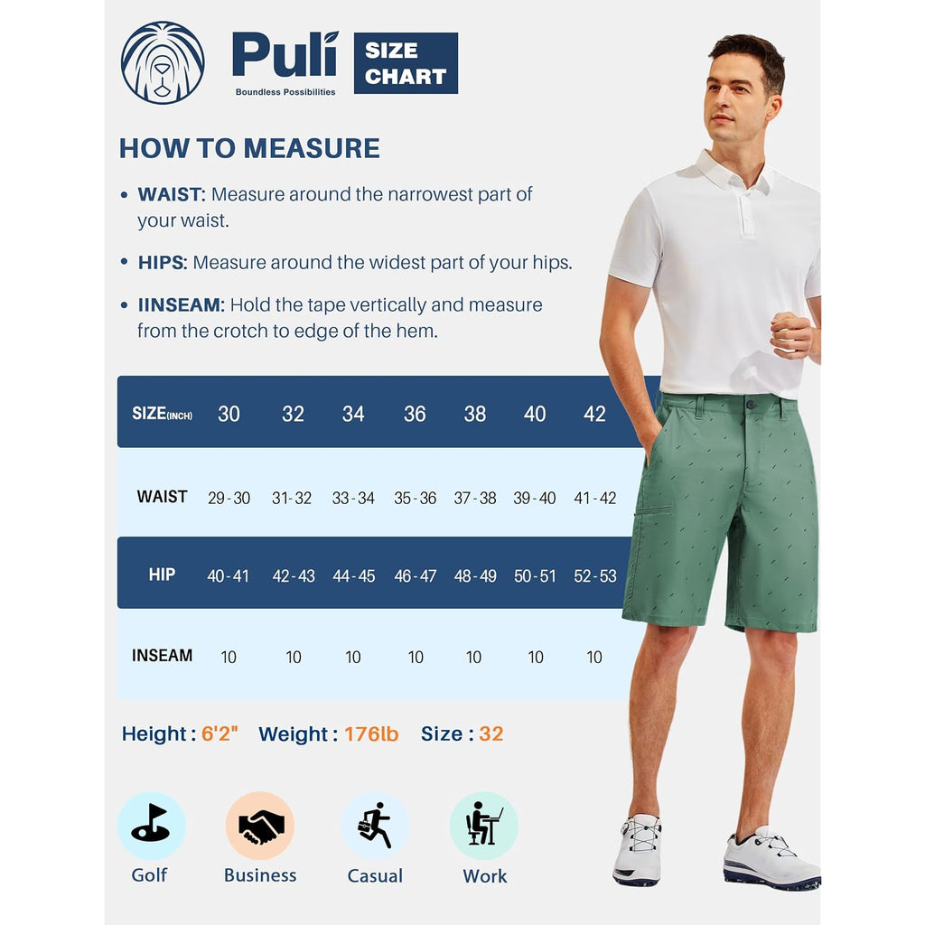 Puli Men'S Golf Hybrid Dress Shorts Stretch Flat Front Quick Dry 10” Inseam | Lightweight Performance Regular Fit Multiple Pockets Machine Washable For Effortless Care