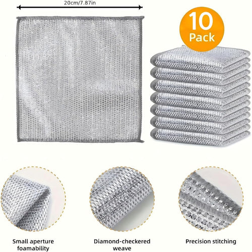10pcs Miracle Cleaning Cloth - Ultra-Durable Mesh Ultrafine Fiber Set - Easy for Dry and Wet Cleaning - Very Suitable for Tableware, Metal Surfaces, etc.! No Scratches Kitchen Genius