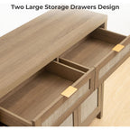 Sicotas Rattan Sideboard Buffet Cabinet With Storage, Boho Credenza Accent Cabinet With 3 Doors And 2 Drawers, Farmhouse Console Coffee Bar For Kitchen, Living Room, And Entryway, Caramel Oak
