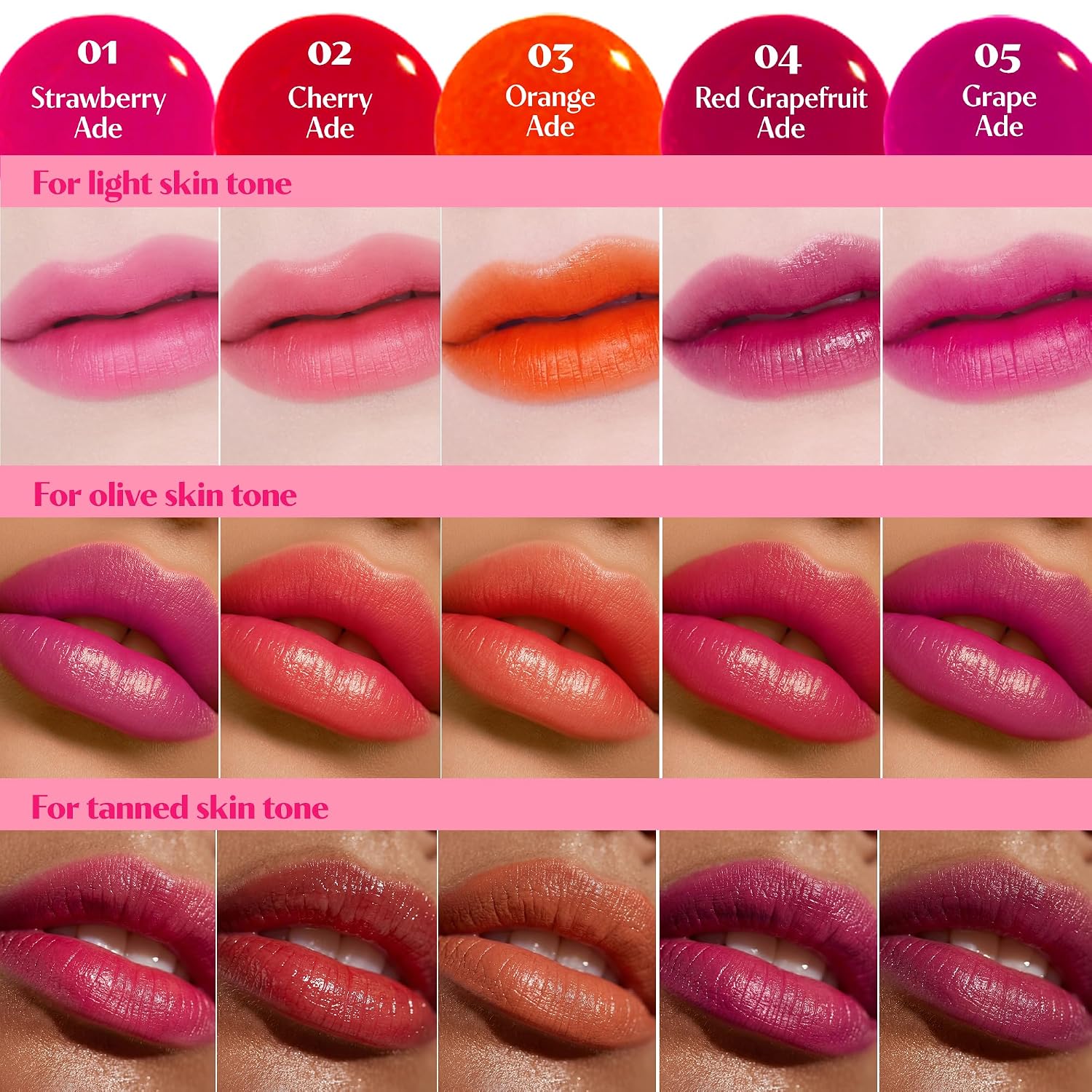 Etude Dear Darling Water Tint 3 Set (Strawberry Ade, Cherry Ade, Red Grapefruit Ade, 9G*3) | Vivid Color Lip Stain With Moisturizing Weightless & Non-Sticky Finish | Korean Makeup, Perfect For Gift