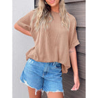 Tankaneo Womens Oversized T Shirts Summer Casual Ribbed Batwing Short Sleeve Tunic Tops Loose Fit Dolman Sleeve Tees