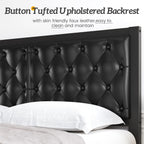 Hisoft Queen Bed Frame With Upholstered Button Tufted Headboard, Bed Frame Platform Metal Slats Support, Under Bed Storage, No Box Spring Needed, Noise-Free, Easy Assembly, Black