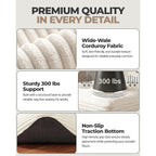 23.6In Pouf Ottoman, Corduroy Ottoman Foot Rest With Dual‑Layer Support, Large Poofy Pouf With Soft Chunk‑Foam Top & Firm Foam Base, Floor Foot Stool For Living Room, Beige